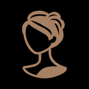 A minimalist brown silhouette icon of a woman with hair in a bun, facing slightly to the left. The icon features smooth lines and a plain, neck-up depiction against a black background—perfect for representing the best hair salon Cary NC has to offer.