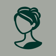 Silhouette of a person with hair tied up in a bun, wearing a top with a wide neckline. The image, reminiscent of the stylish work you'd expect from hair salons in Cary NC, is created using dark green lines on a light gray background. The facial features are not detailed.