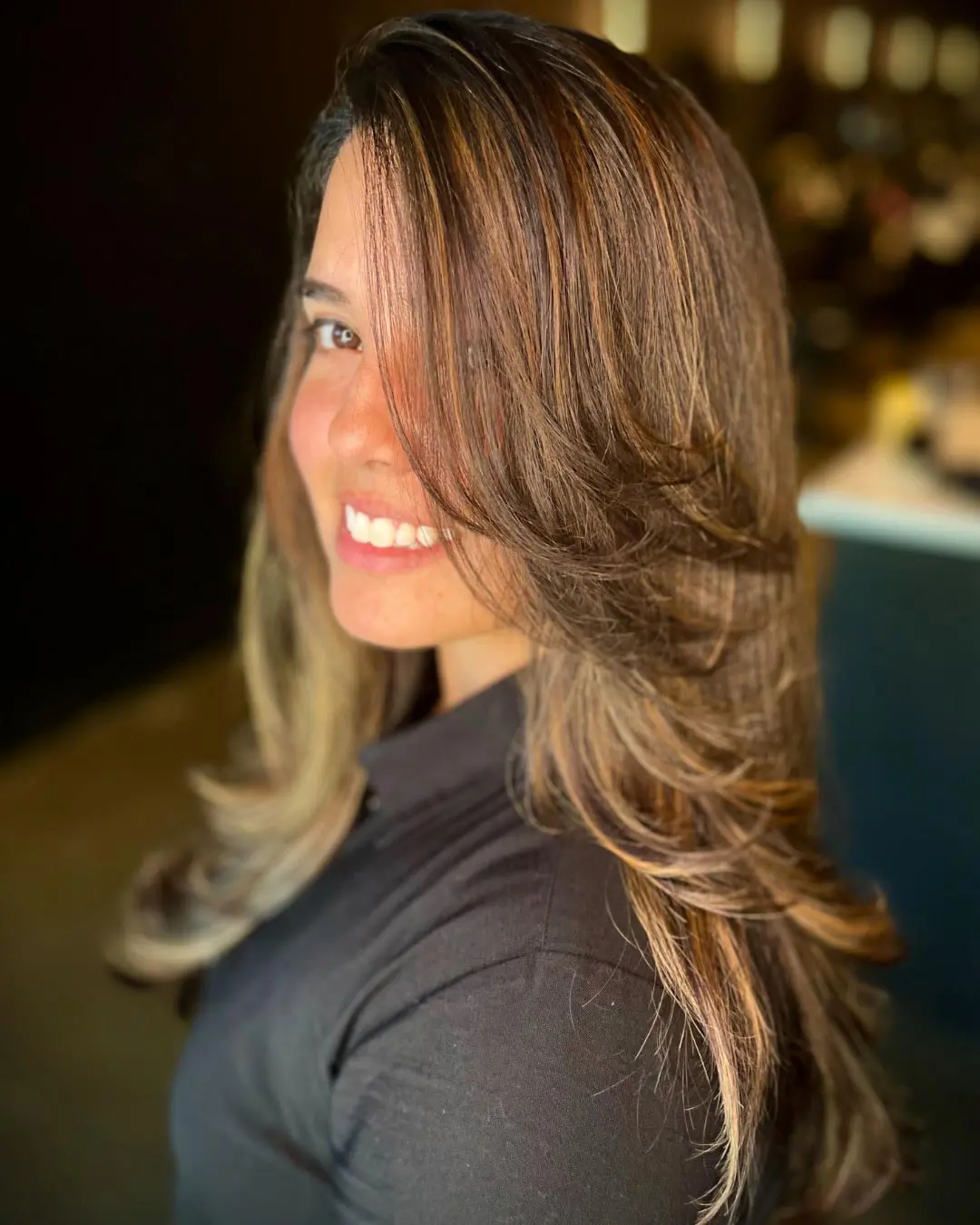 Side-Swept Bangs for Heart or Oval Face Shapes with Straight, Layered Hair Side-Swept Bangs for Heart or Oval Face Shapes with Straight, Layered Hair