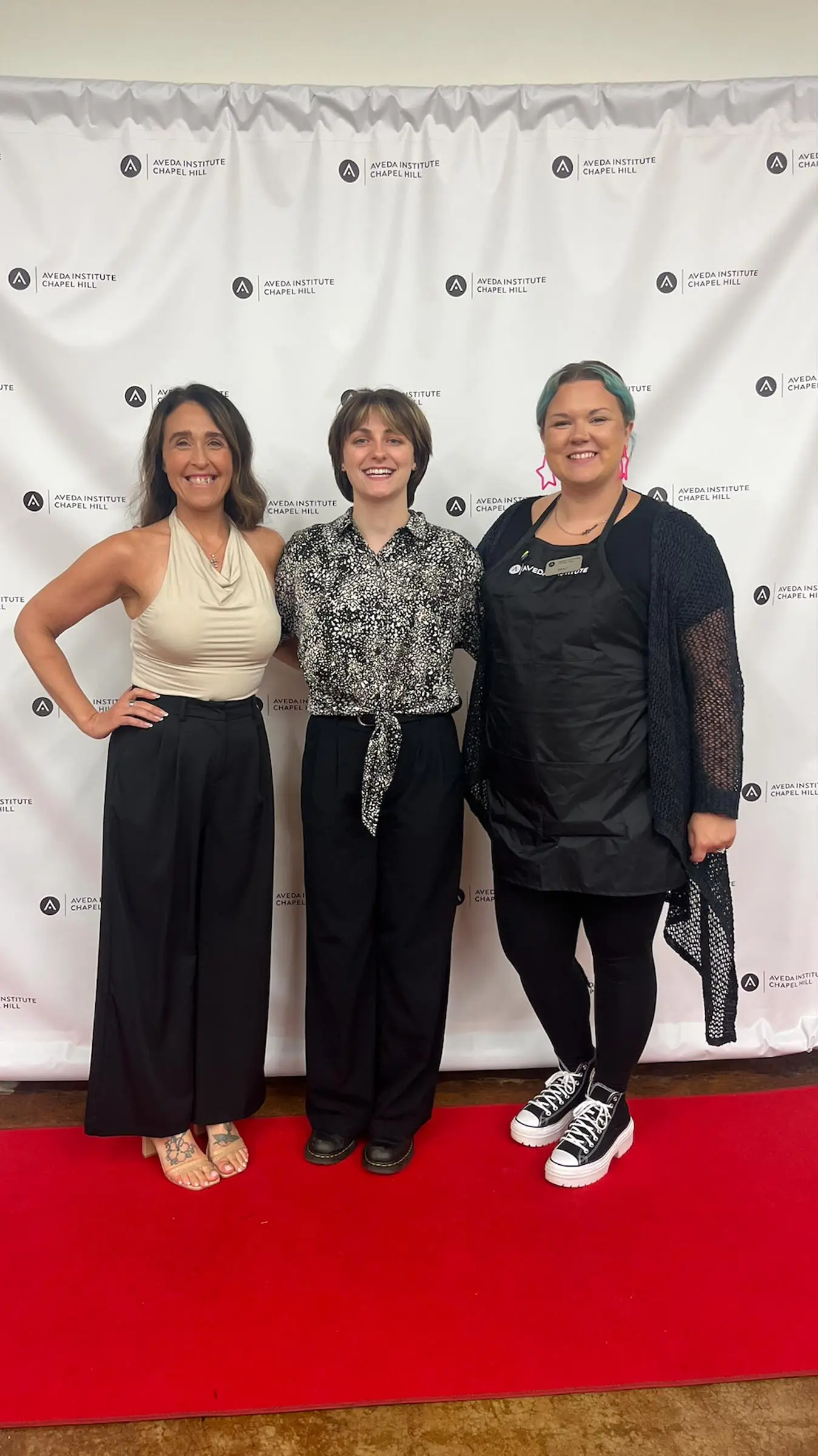 Lizzie and Jess with an Aveda Institute Chapel Hill student during the event. Lizzie and Jess with an Aveda Institute Chapel Hill student during the event.